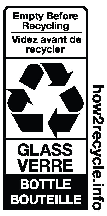 Displays an empty before recycling logo that features the recycling symbol for glass bottles. 